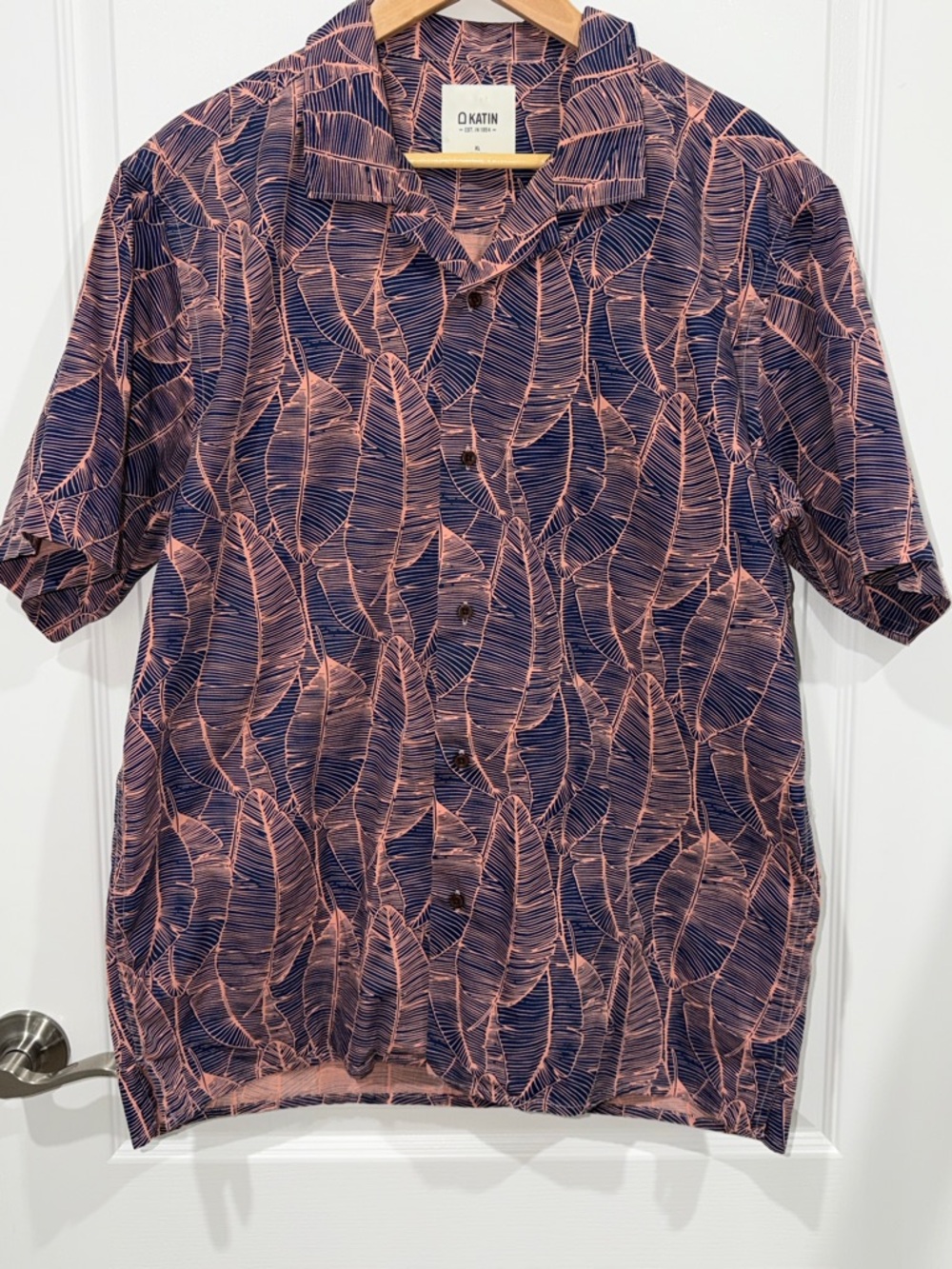Katin Overlap Short Sleeve Button-Down Shirt in blue mens size XLarge